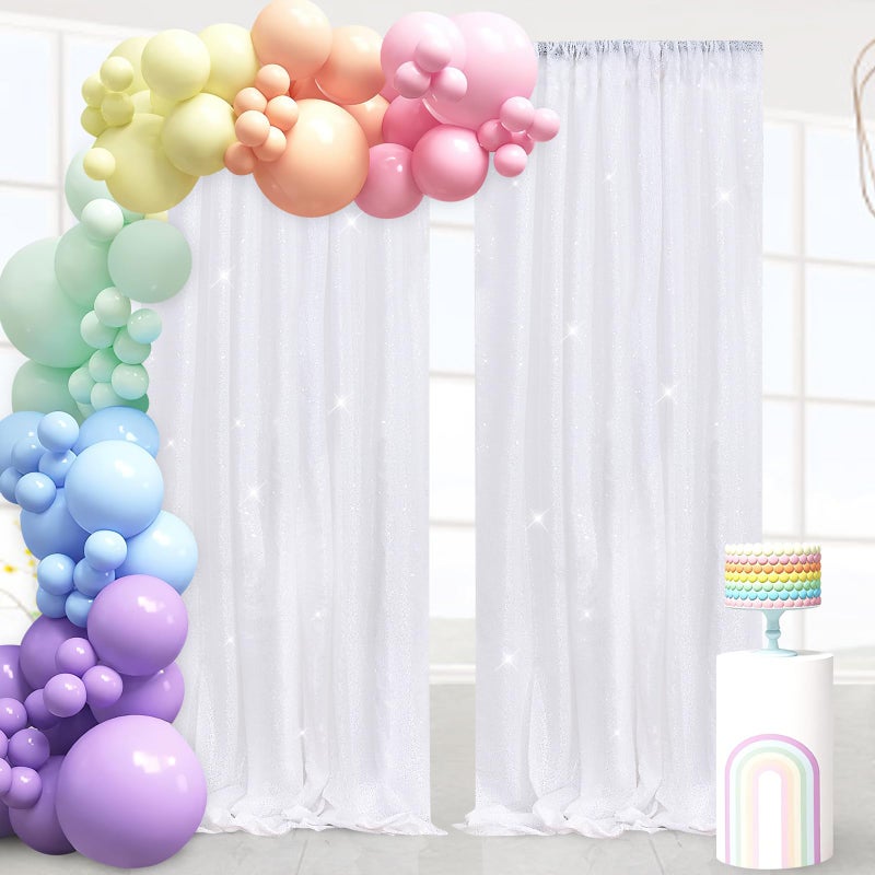 B.Cool B-COOL White Backdrop Sequin Curtains 2 Pieces 2FTx8FT Backdrop Curtain Sparkly Photo Backdrop for Birthday Party Wedding Backdrop Drapes - Image 4